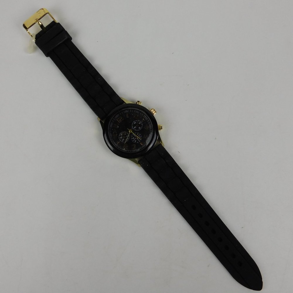 Fashion Watch - Rubber Band, Black and Gold Colored, Never Worn
